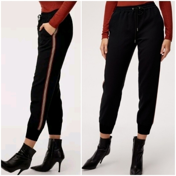 Wilfred Buffon Black Crepe Jogger Pants With Side Stripes RARE - Picture 2 of 13